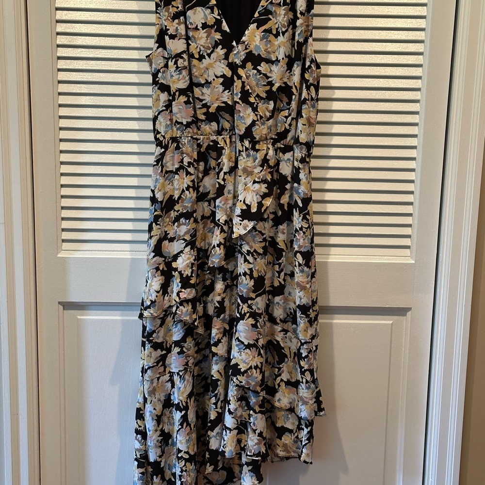Tahari Black and Cream V-Neck High Low Dress